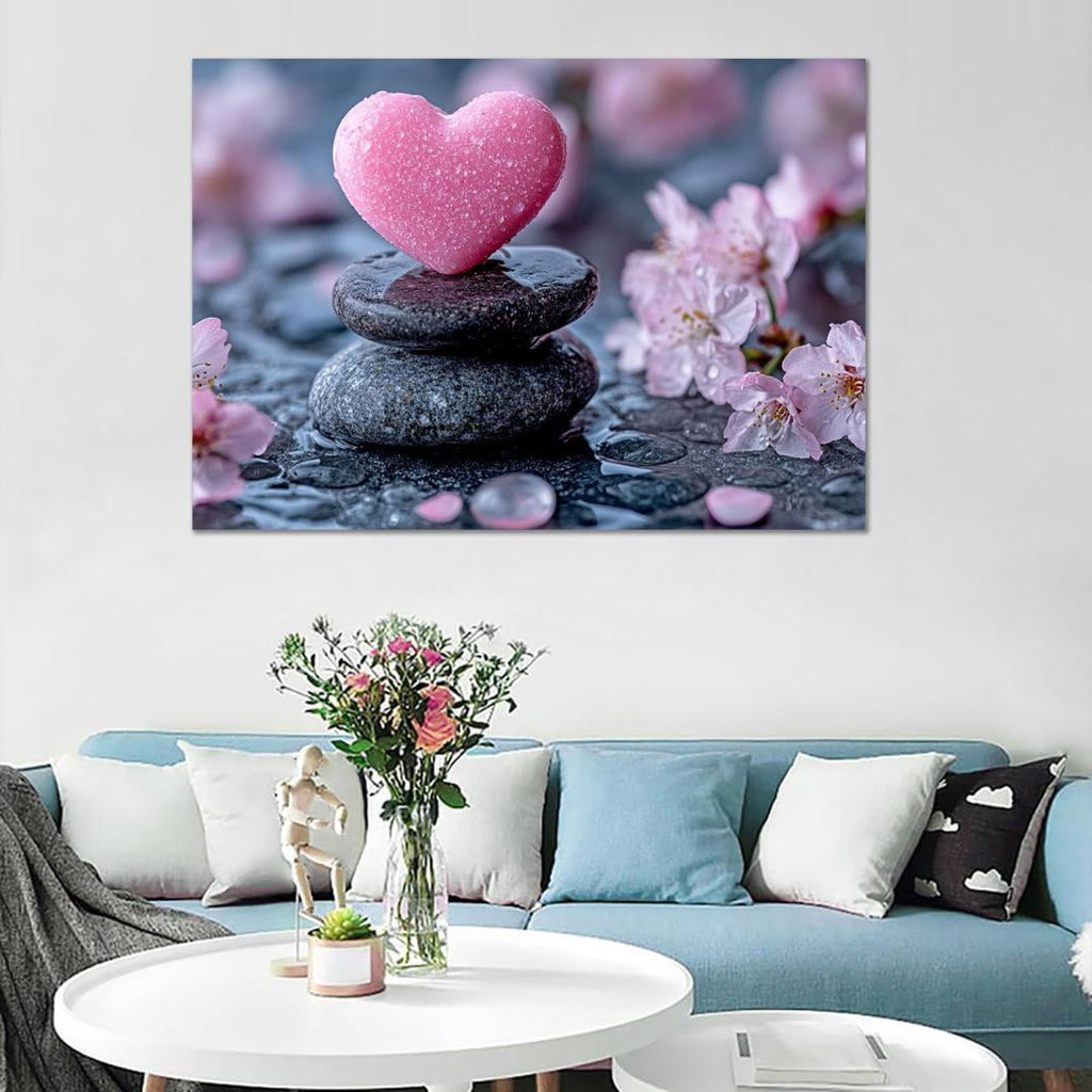 Mudket Framed Canvas Wall Art, White Orchid Candles Zen Stones Wall Decor, Elegant Calming Spa Floral Waterproof Art Prints for Bathroom Bedroom Living Room Home Decor - 12"L x 8"W