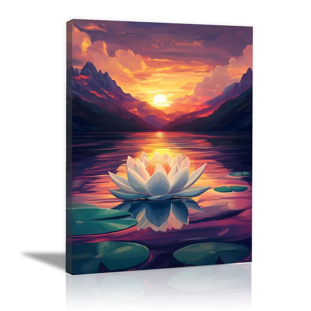 Mudket Framed Canvas Wall Art, White Orchid Candles Zen Stones Wall Decor, Elegant Calming Spa Floral Waterproof Art Prints for Bathroom Bedroom Living Room Home Decor - 12"L x 8"W