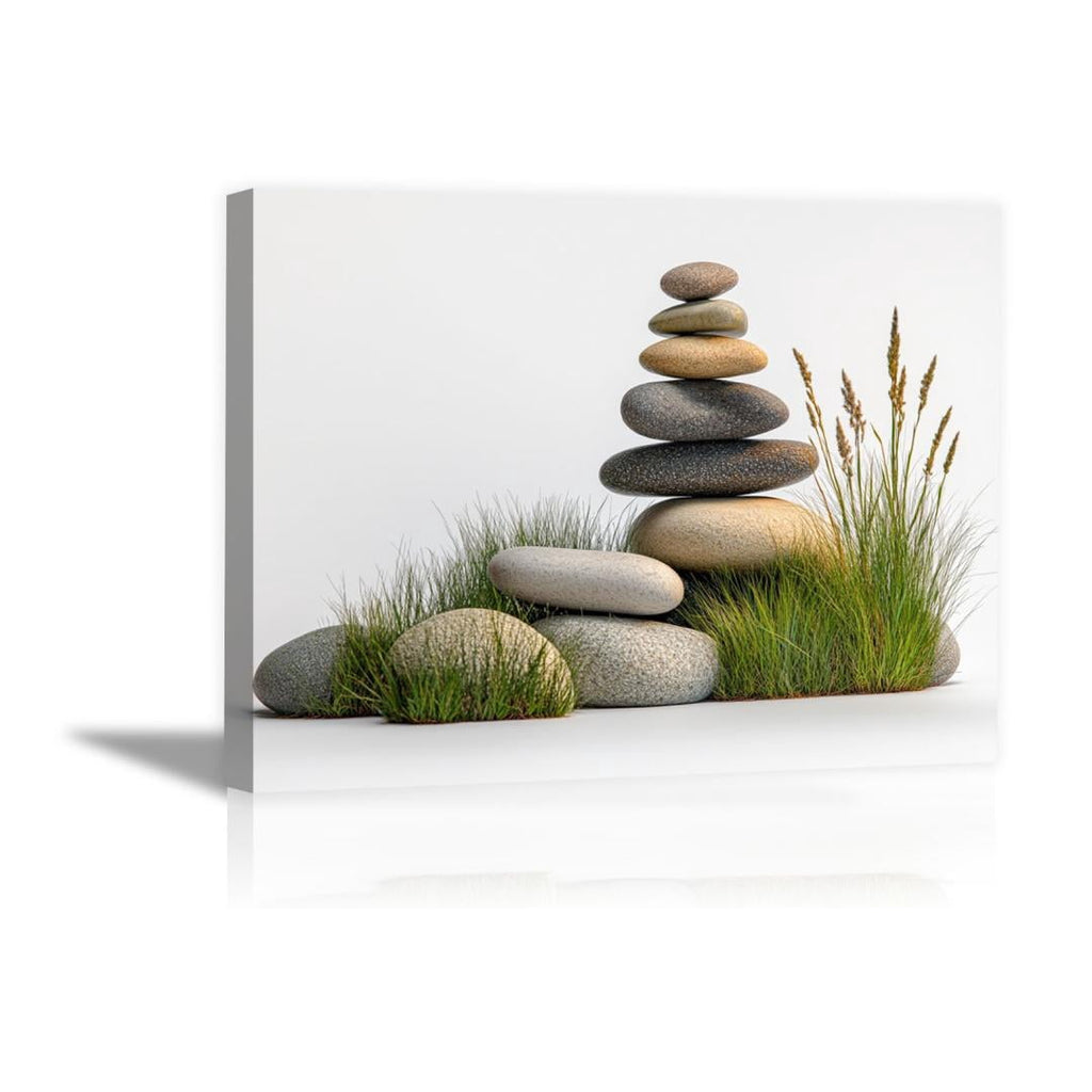 Mudket Framed Canvas Wall Art, White Orchid Candles Zen Stones Wall Decor, Elegant Calming Spa Floral Waterproof Art Prints for Bathroom Bedroom Living Room Home Decor - 12"L x 8"W