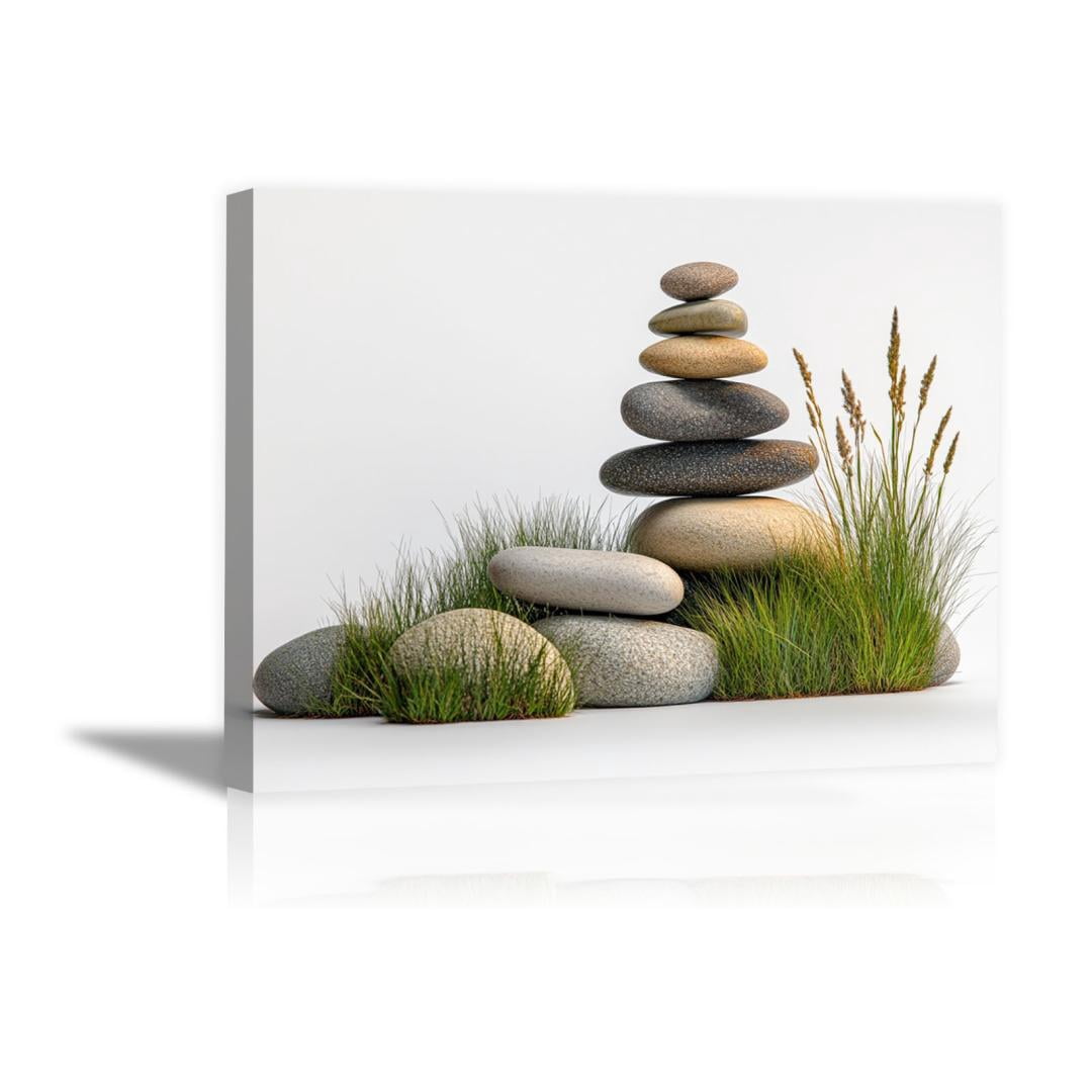 Mudket Framed Canvas Wall Art, White Orchid Candles Zen Stones Wall Decor, Elegant Calming Spa Floral Waterproof Art Prints for Bathroom Bedroom Living Room Home Decor - 12"L x 8"W