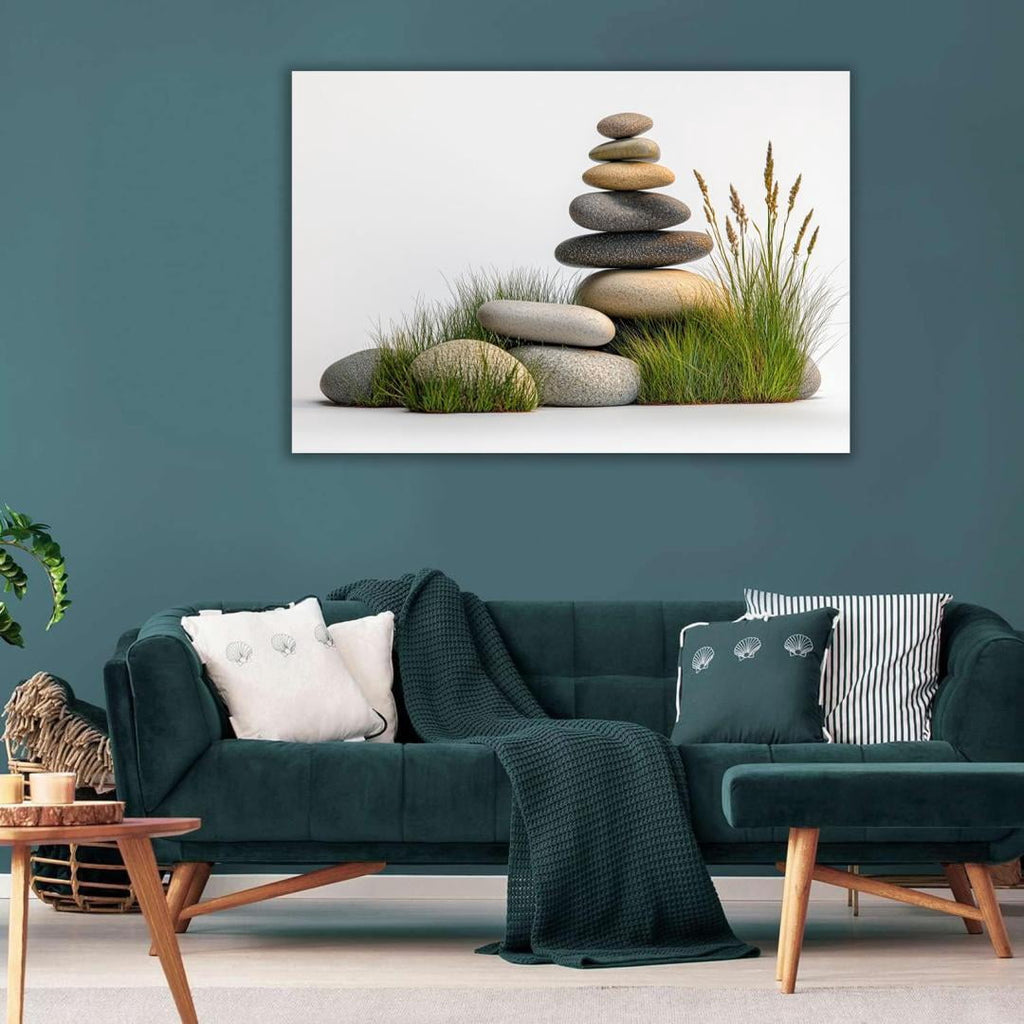 Mudket Framed Canvas Wall Art, White Orchid Candles Zen Stones Wall Decor, Elegant Calming Spa Floral Waterproof Art Prints for Bathroom Bedroom Living Room Home Decor - 12"L x 8"W