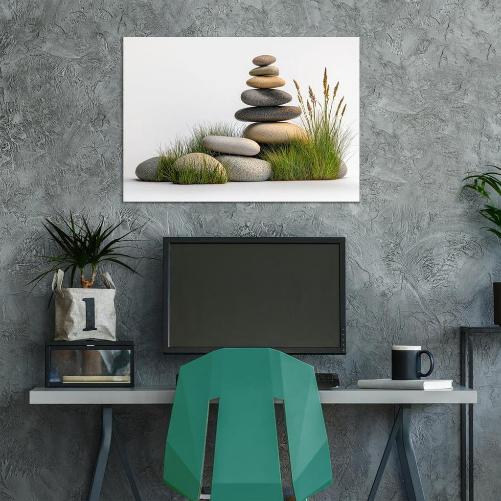 Mudket Framed Canvas Wall Art, White Orchid Candles Zen Stones Wall Decor, Elegant Calming Spa Floral Waterproof Art Prints for Bathroom Bedroom Living Room Home Decor - 12"L x 8"W