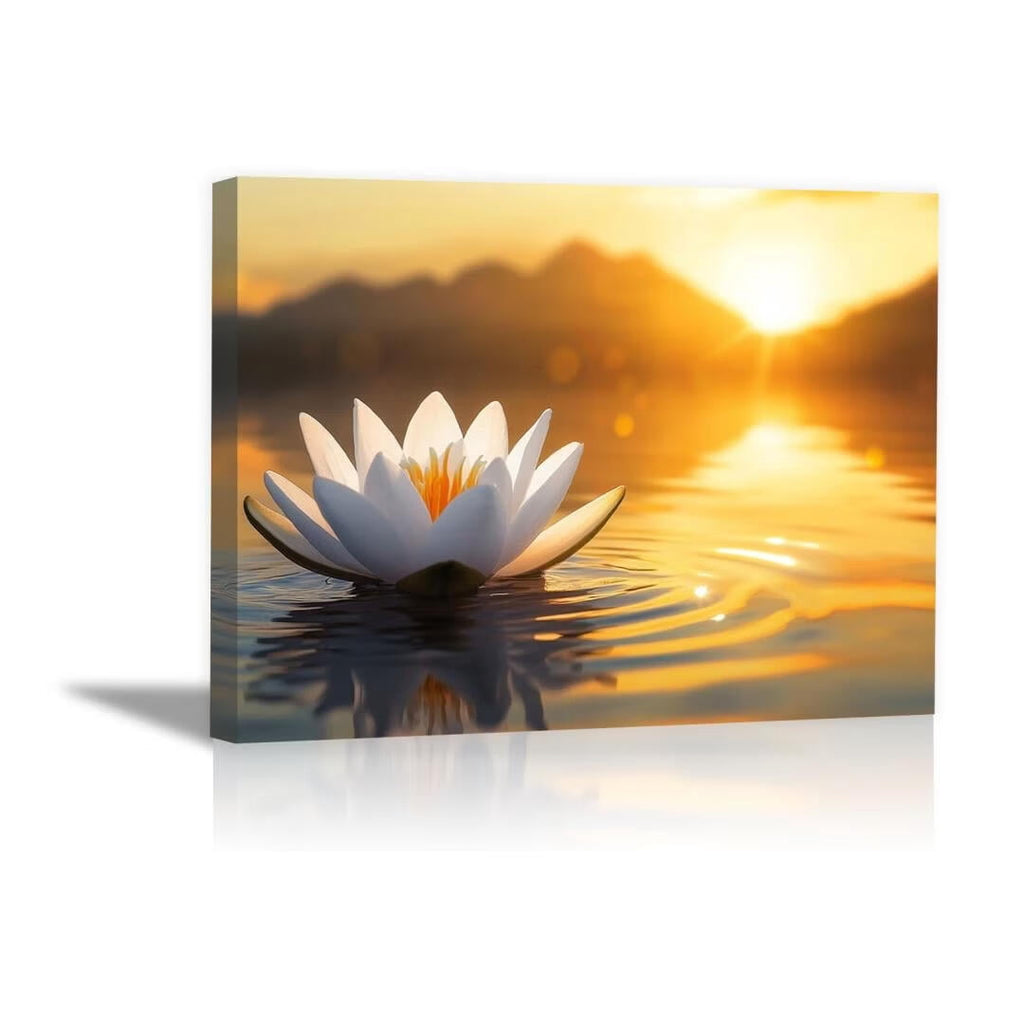 Mudket Framed Canvas Wall Art, White Orchid Candles Zen Stones Wall Decor, Elegant Calming Spa Floral Waterproof Art Prints for Bathroom Bedroom Living Room Home Decor - 12"L x 8"W