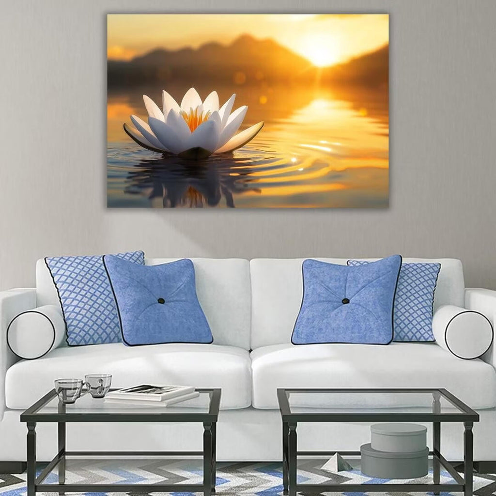 Mudket Framed Canvas Wall Art, White Orchid Candles Zen Stones Wall Decor, Elegant Calming Spa Floral Waterproof Art Prints for Bathroom Bedroom Living Room Home Decor - 12"L x 8"W