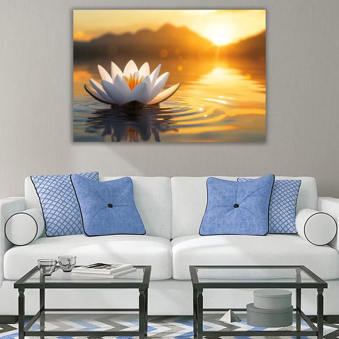 Mudket Framed Canvas Wall Art, White Orchid Candles Zen Stones Wall Decor, Elegant Calming Spa Floral Waterproof Art Prints for Bathroom Bedroom Living Room Home Decor - 12"L x 8"W