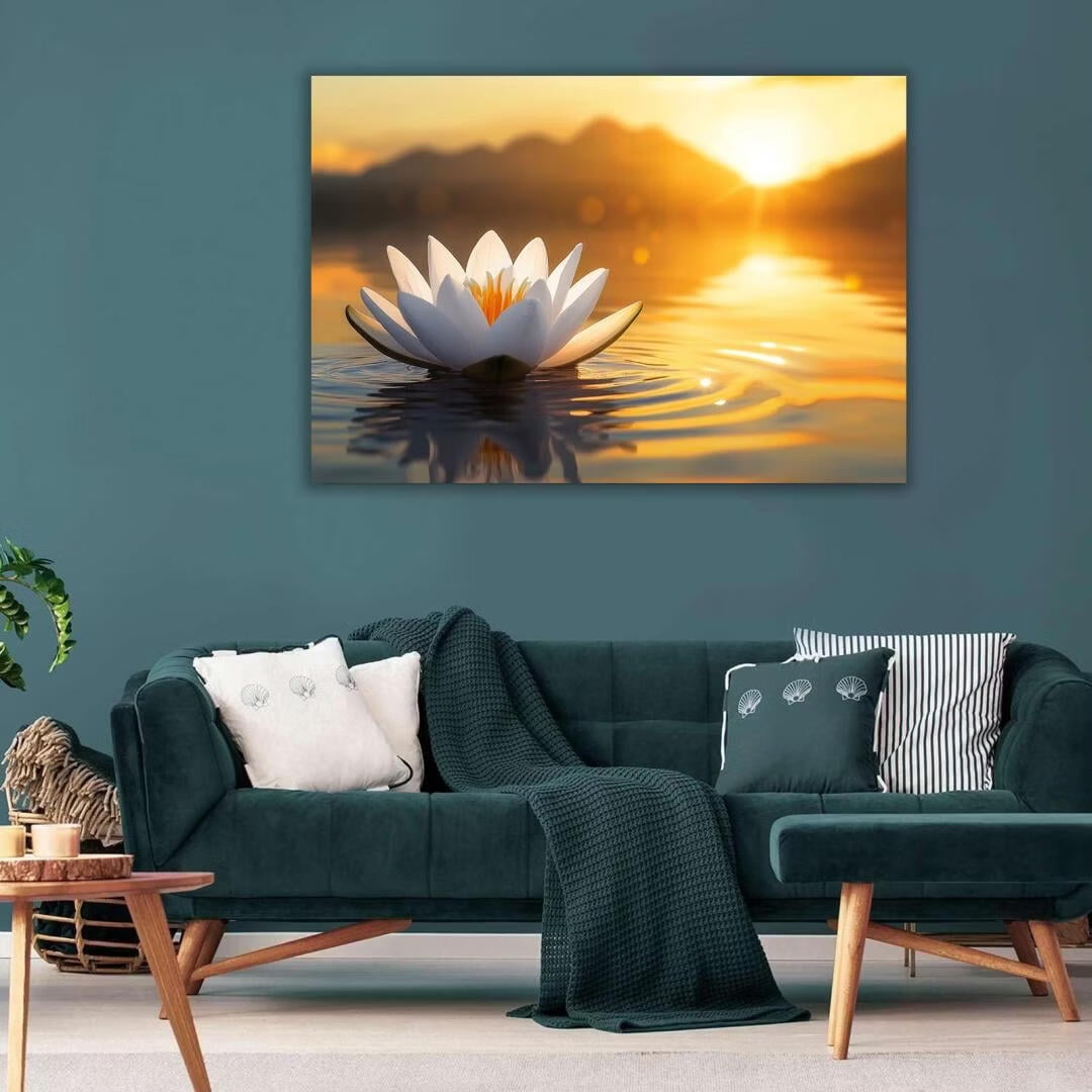 Mudket Framed Canvas Wall Art, White Orchid Candles Zen Stones Wall Decor, Elegant Calming Spa Floral Waterproof Art Prints for Bathroom Bedroom Living Room Home Decor - 12"L x 8"W