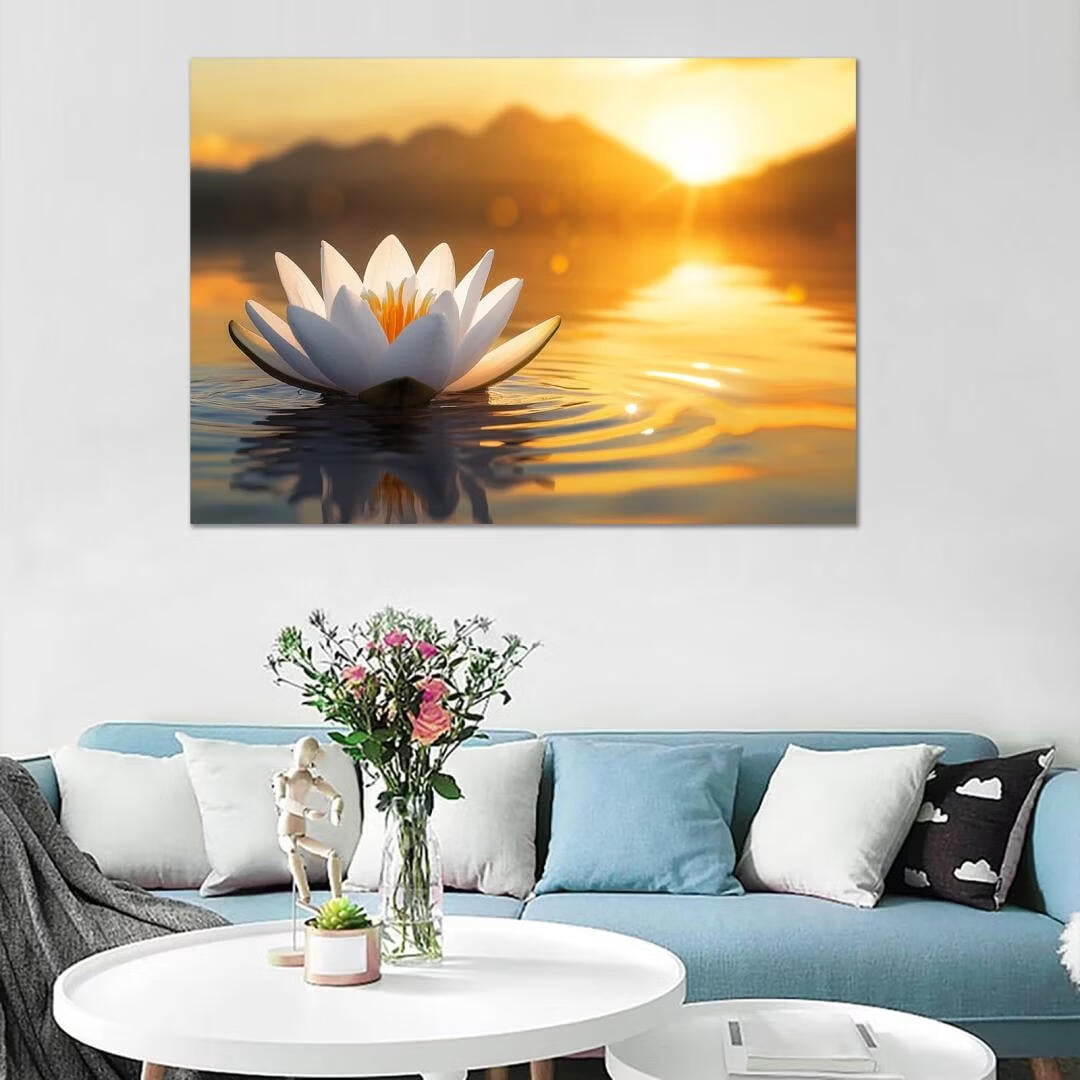 Mudket Framed Canvas Wall Art, White Orchid Candles Zen Stones Wall Decor, Elegant Calming Spa Floral Waterproof Art Prints for Bathroom Bedroom Living Room Home Decor - 12"L x 8"W