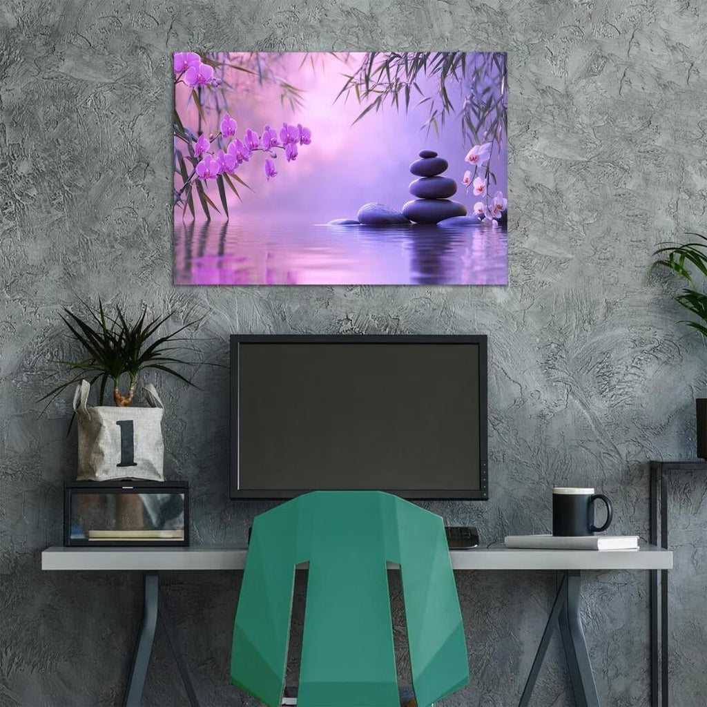 Mudket Framed Canvas Wall Art, White Orchid Candles Zen Stones Wall Decor, Elegant Calming Spa Floral Waterproof Art Prints for Bathroom Bedroom Living Room Home Decor - 12"L x 8"W