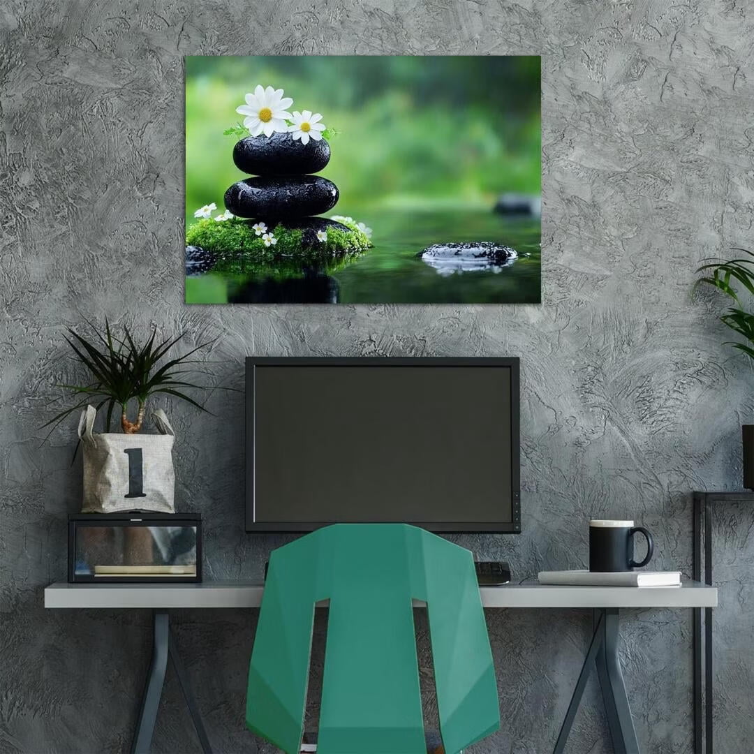 Mudket Framed Canvas Wall Art, White Orchid Candles Zen Stones Wall Decor, Elegant Calming Spa Floral Waterproof Art Prints for Bathroom Bedroom Living Room Home Decor - 12"L x 8"W