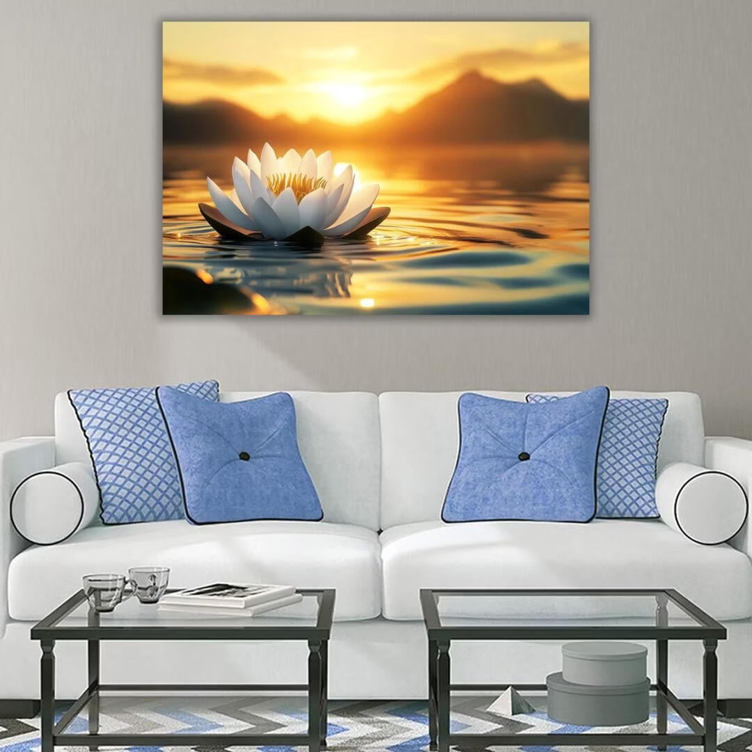 Mudket Framed Canvas Wall Art, White Orchid Candles Zen Stones Wall Decor, Elegant Calming Spa Floral Waterproof Art Prints for Bathroom Bedroom Living Room Home Decor - 12"L x 8"W