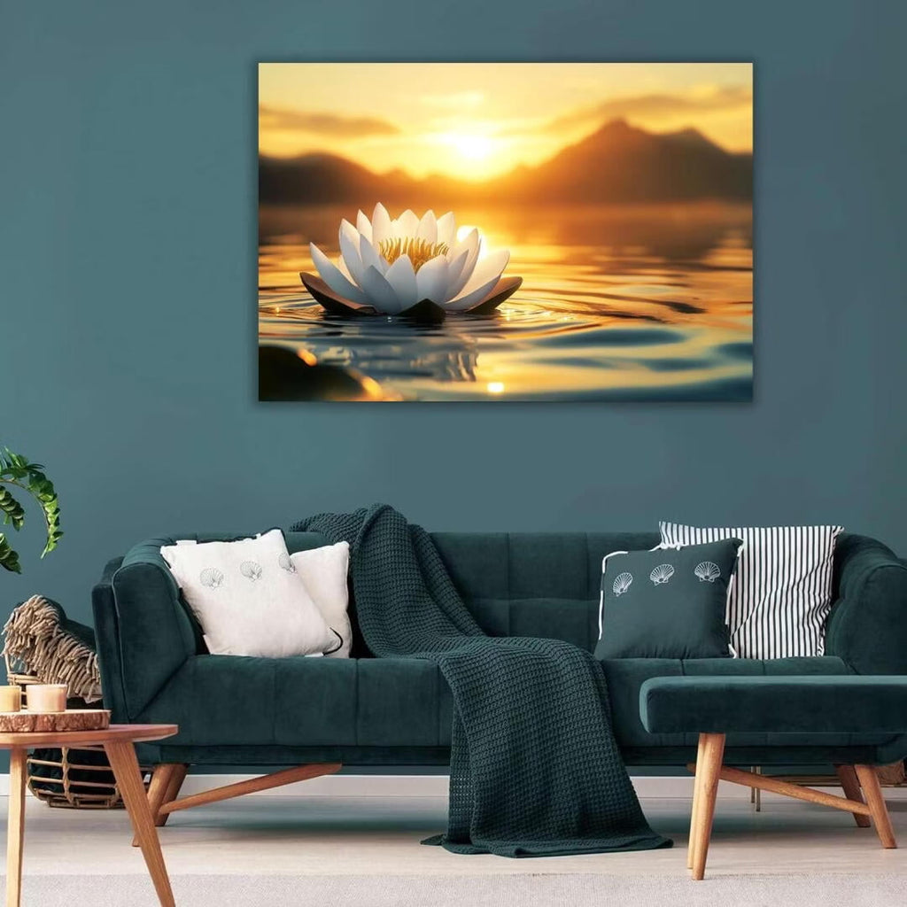 Mudket Framed Canvas Wall Art, White Orchid Candles Zen Stones Wall Decor, Elegant Calming Spa Floral Waterproof Art Prints for Bathroom Bedroom Living Room Home Decor - 12"L x 8"W