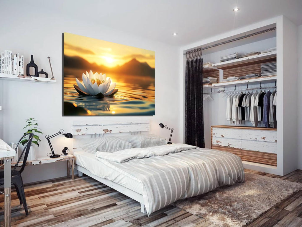 Mudket Framed Canvas Wall Art, White Orchid Candles Zen Stones Wall Decor, Elegant Calming Spa Floral Waterproof Art Prints for Bathroom Bedroom Living Room Home Decor - 12"L x 8"W
