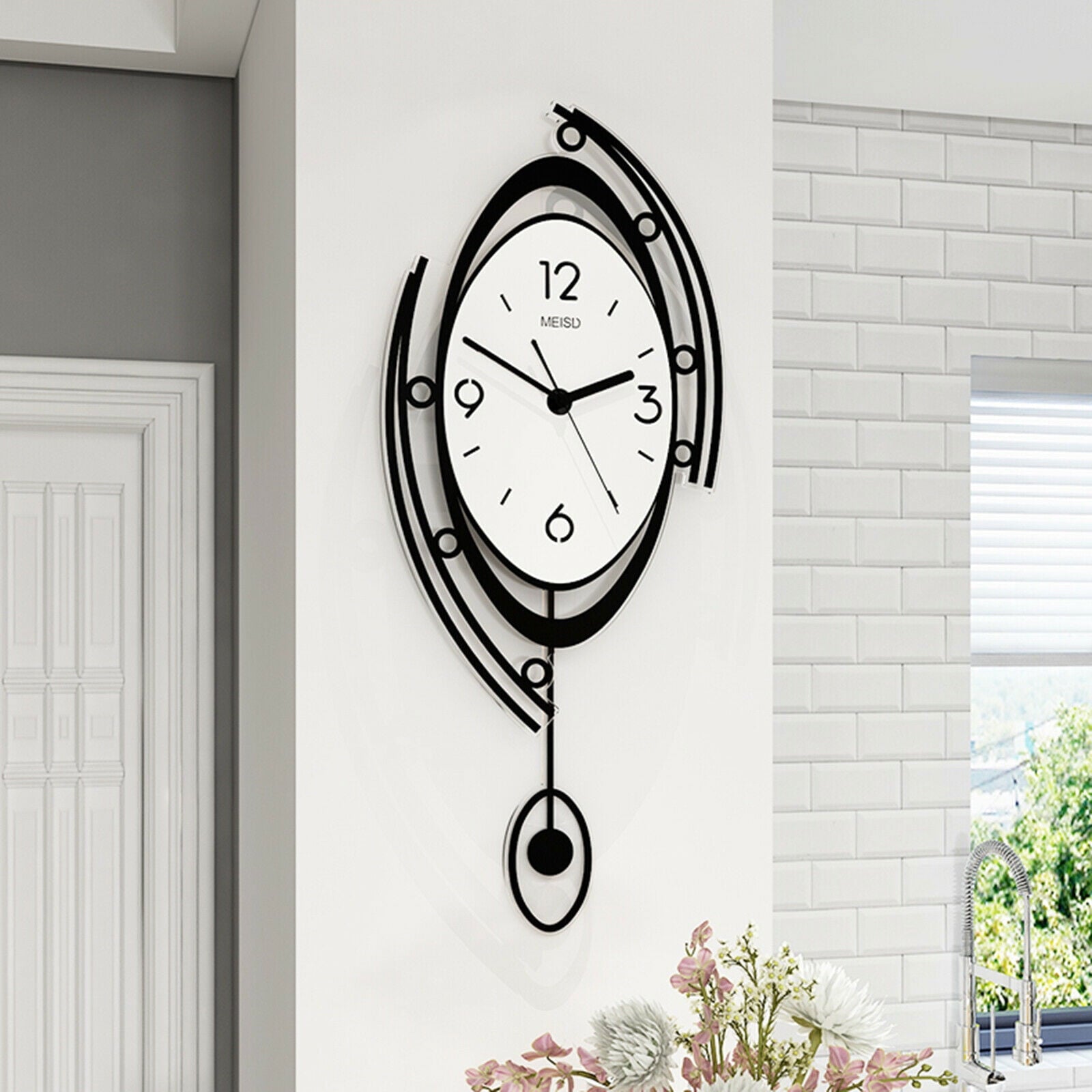 Modern Wall Clock Silent Quartz Movement 9.8*23 in Round for Use as a Wall Clock and Wall Decoration in Bedrooms, Dining Rooms, Living Rooms