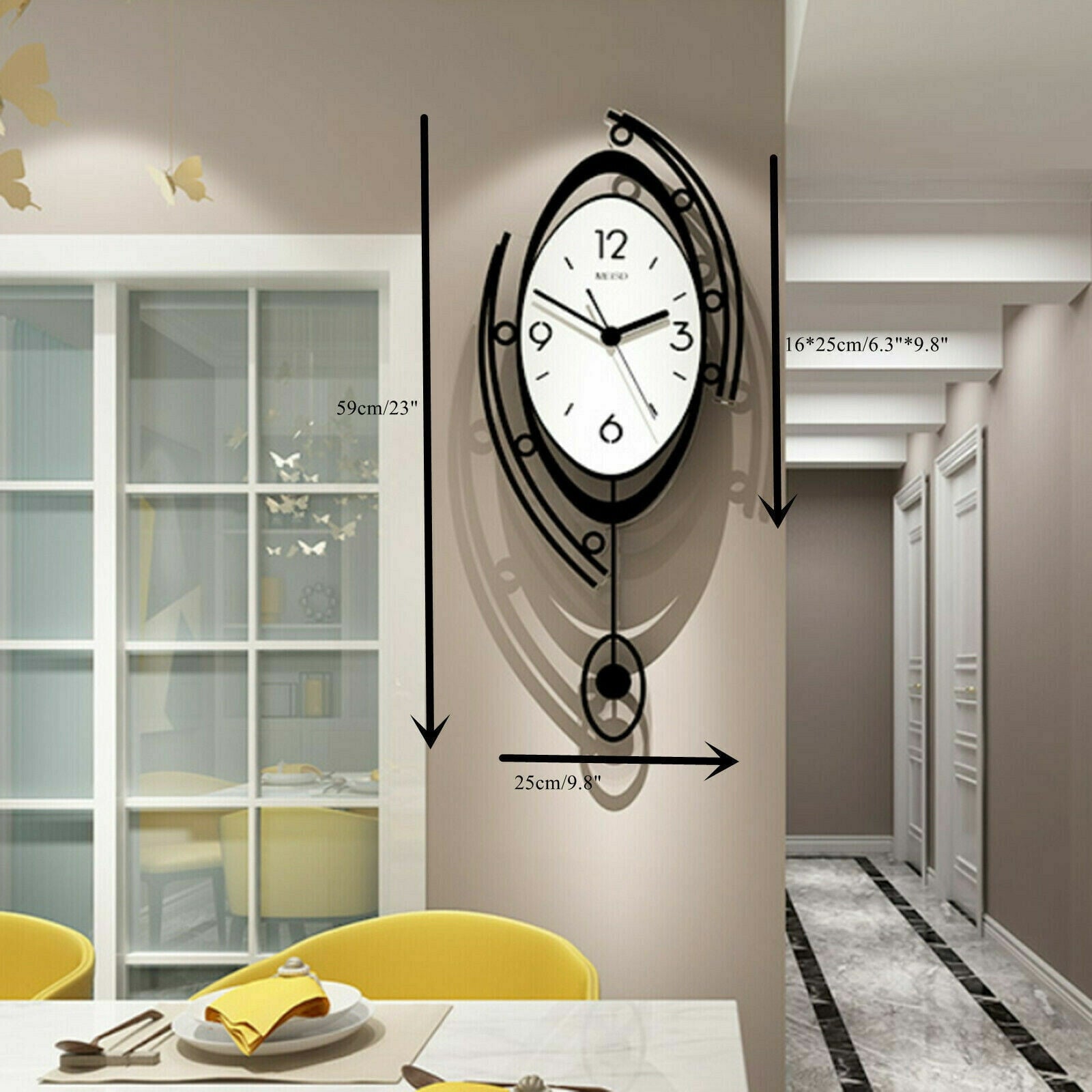 Modern Wall Clock Silent Quartz Movement 9.8*23 in Round for Use as a Wall Clock and Wall Decoration in Bedrooms, Dining Rooms, Living Rooms