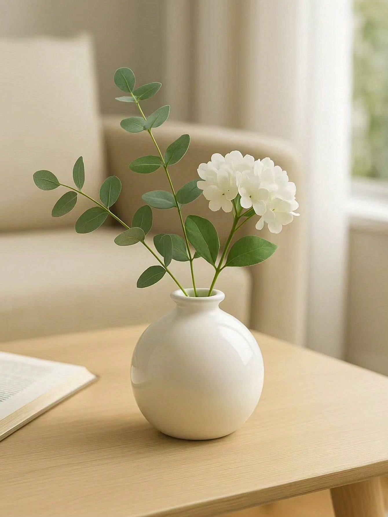 Large French Vintage Ceramic Vase, White Statement Piece for Living Room