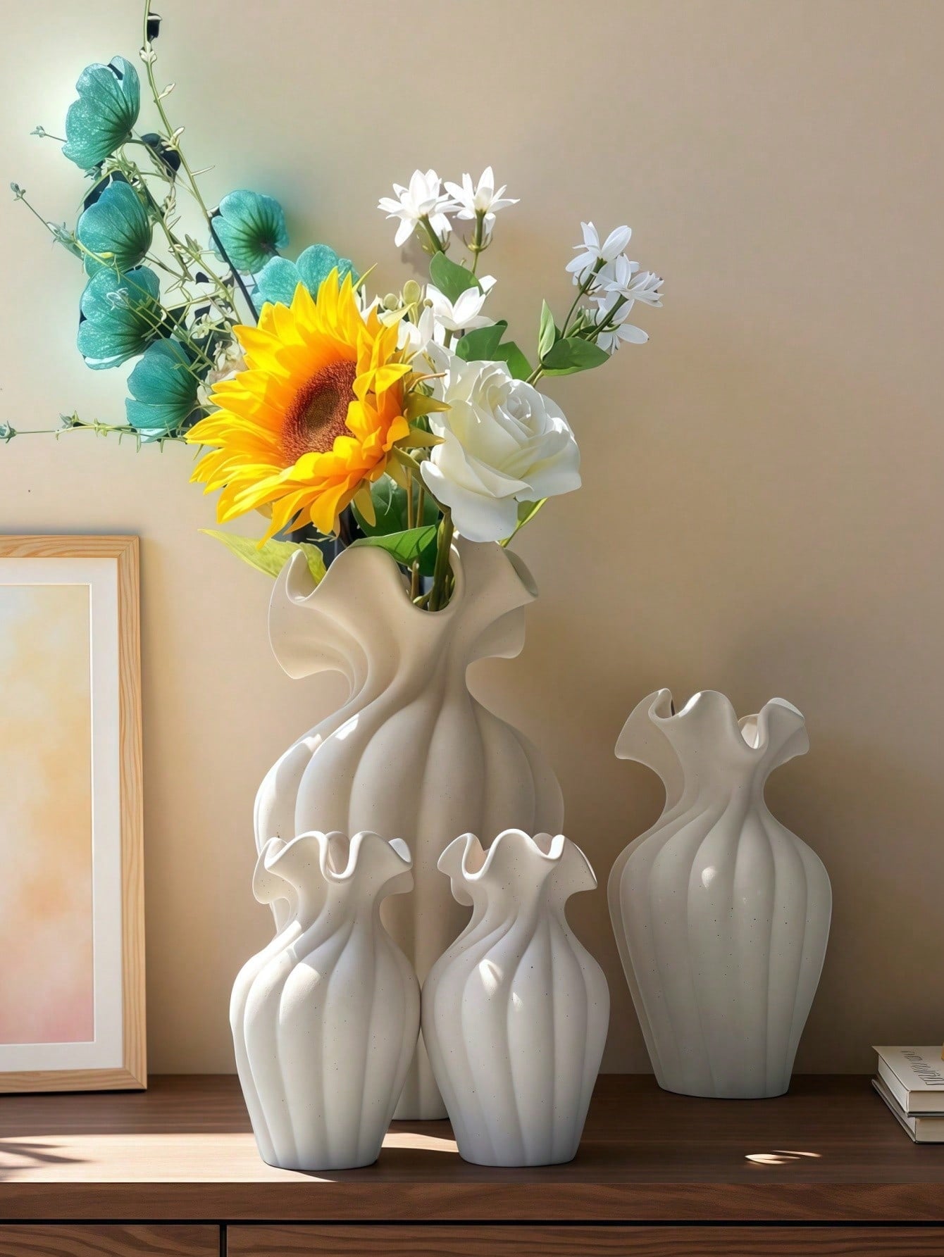 Large French Vintage Ceramic Vase, White Statement Piece for Living Room
