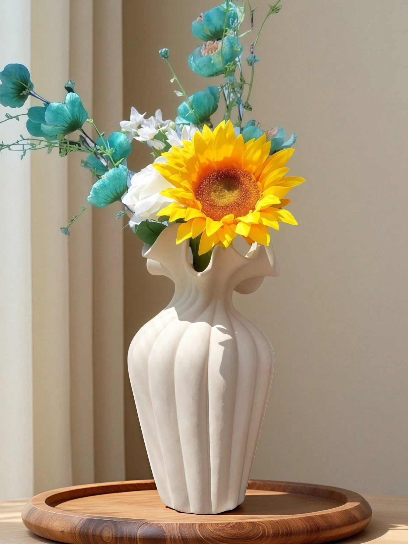 Large French Vintage Ceramic Vase, White Statement Piece for Living Room