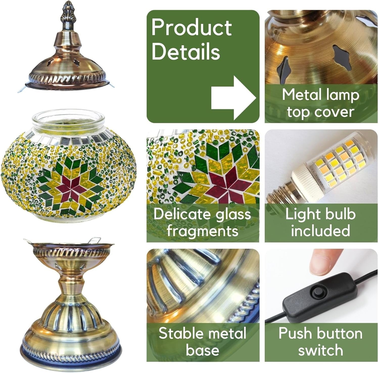 Turkish Moroccan Mosaic Lamp with Intricate Handmade Glass and Metal Base - Ideal Decor for Living Room or Bedroom