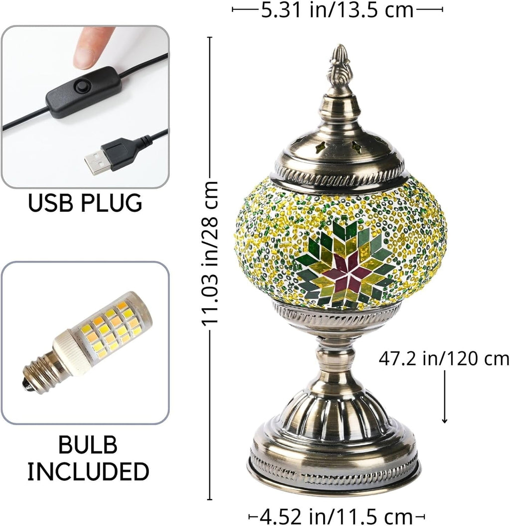 Turkish Moroccan Mosaic Lamp with Intricate Handmade Glass and Metal Base - Ideal Decor for Living Room or Bedroom