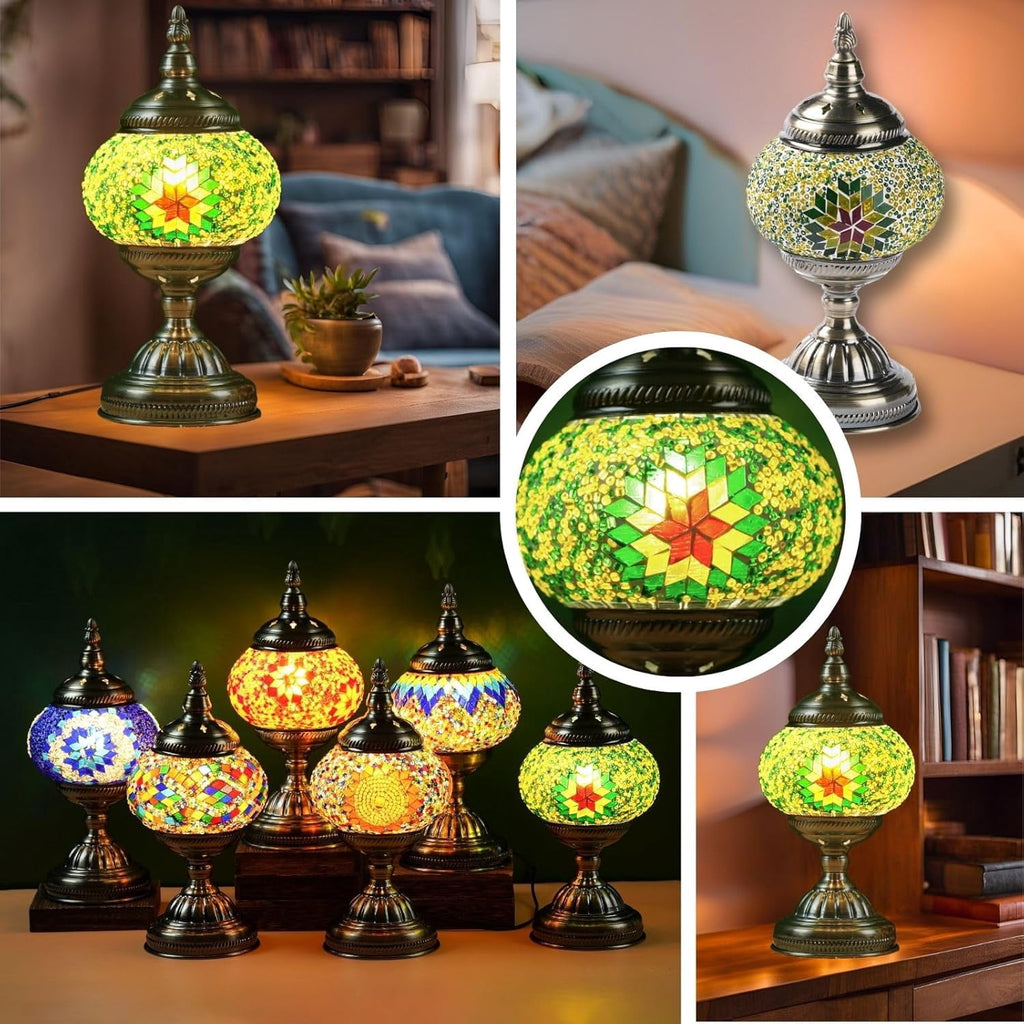 Turkish Moroccan Mosaic Lamp with Intricate Handmade Glass and Metal Base - Ideal Decor for Living Room or Bedroom