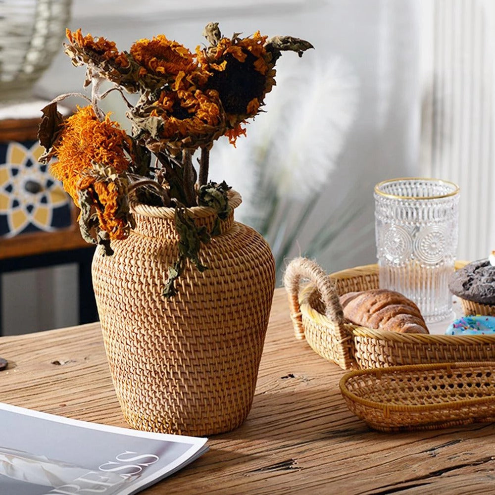 Wicker Basket Rattan Hanging Flowerpot Flowerpot Flower Basket Storage Basket Wicker Vase Rustic Woven Flower Basket Pot