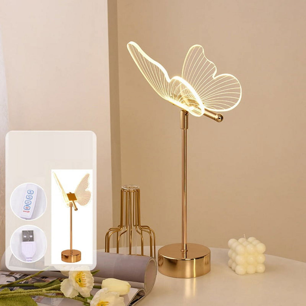 Butterfly Table Lamp USB Rechargeable Nordic Ambiance Night Lights Luxury Living Room Desk Decor Bedroom Luminaire