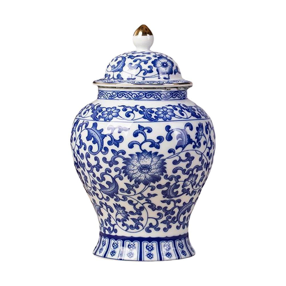 Chinese Ginger Jar Blue And White Vase,ceramic Jars With Lids, Chinese Porcelain Tea Canister for Tea Coffee Sugar With Fine Glaze Finish for Weddings, Party, Home Office Decor Elegant R8E9