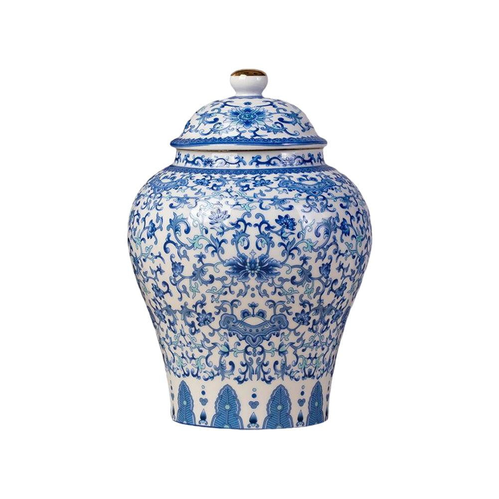 Chinese Ginger Jar Blue And White Vase,ceramic Jars With Lids, Chinese Porcelain Tea Canister for Tea Coffee Sugar With Fine Glaze Finish for Weddings, Party, Home Office Decor Elegant R8E9