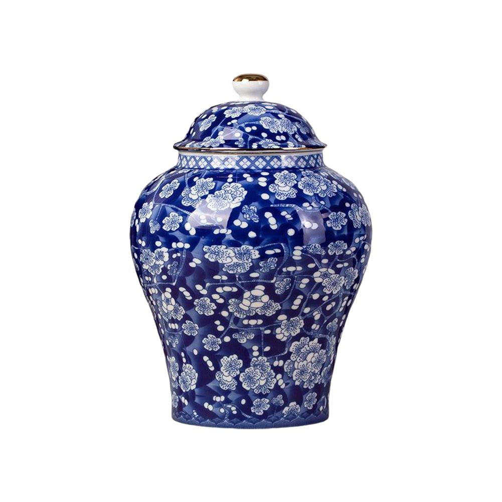 Chinese Ginger Jar Blue And White Vase,ceramic Jars With Lids, Chinese Porcelain Tea Canister for Tea Coffee Sugar With Fine Glaze Finish for Weddings, Party, Home Office Decor Elegant R8E9