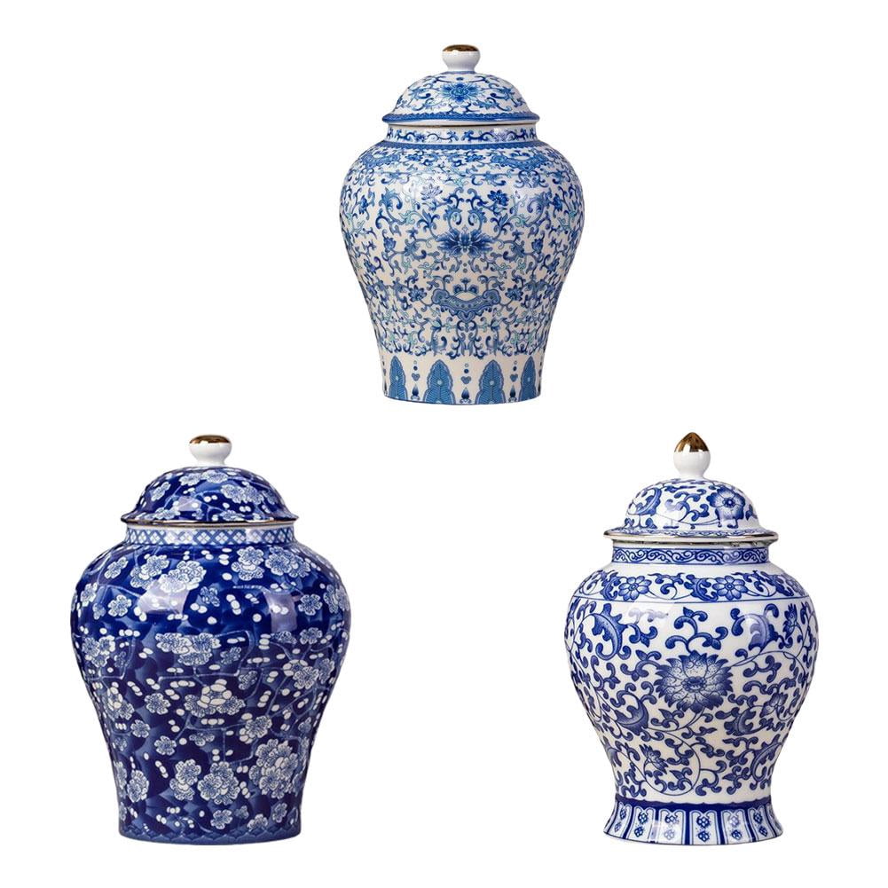 Chinese Ginger Jar Blue And White Vase,ceramic Jars With Lids, Chinese Porcelain Tea Canister for Tea Coffee Sugar With Fine Glaze Finish for Weddings, Party, Home Office Decor Elegant R8E9