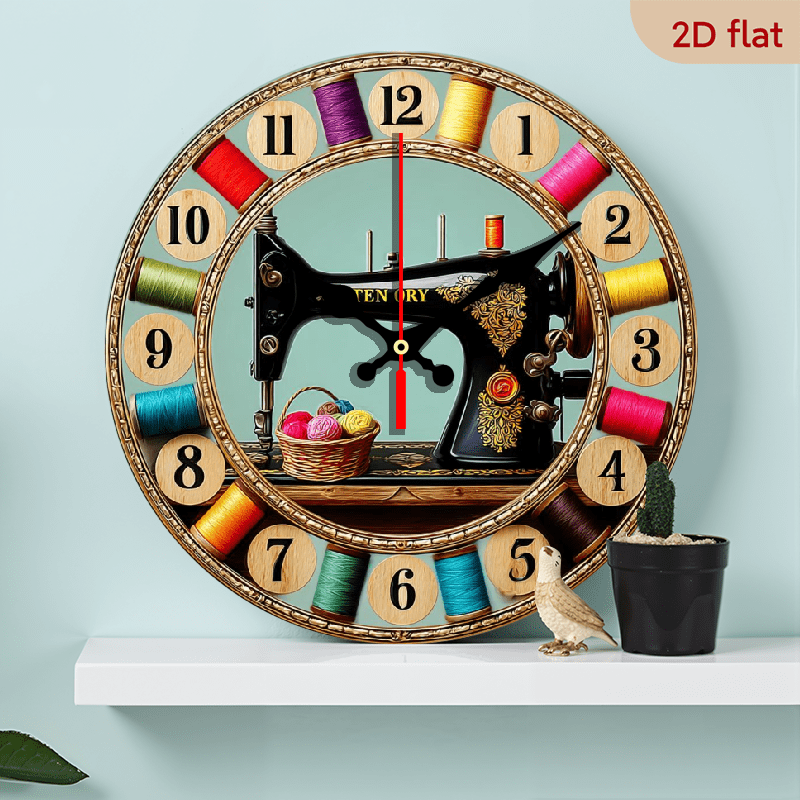 2D Flat 1pc 10Inch Vintage Silent Wall Clock Room Decor, _Timeless Sewing Clock_ Craftsmanship Meets Elegance_, Non-Luminous, WoodenQuartz Design, Perfect For Halloween Christmas, Home_ Coffee