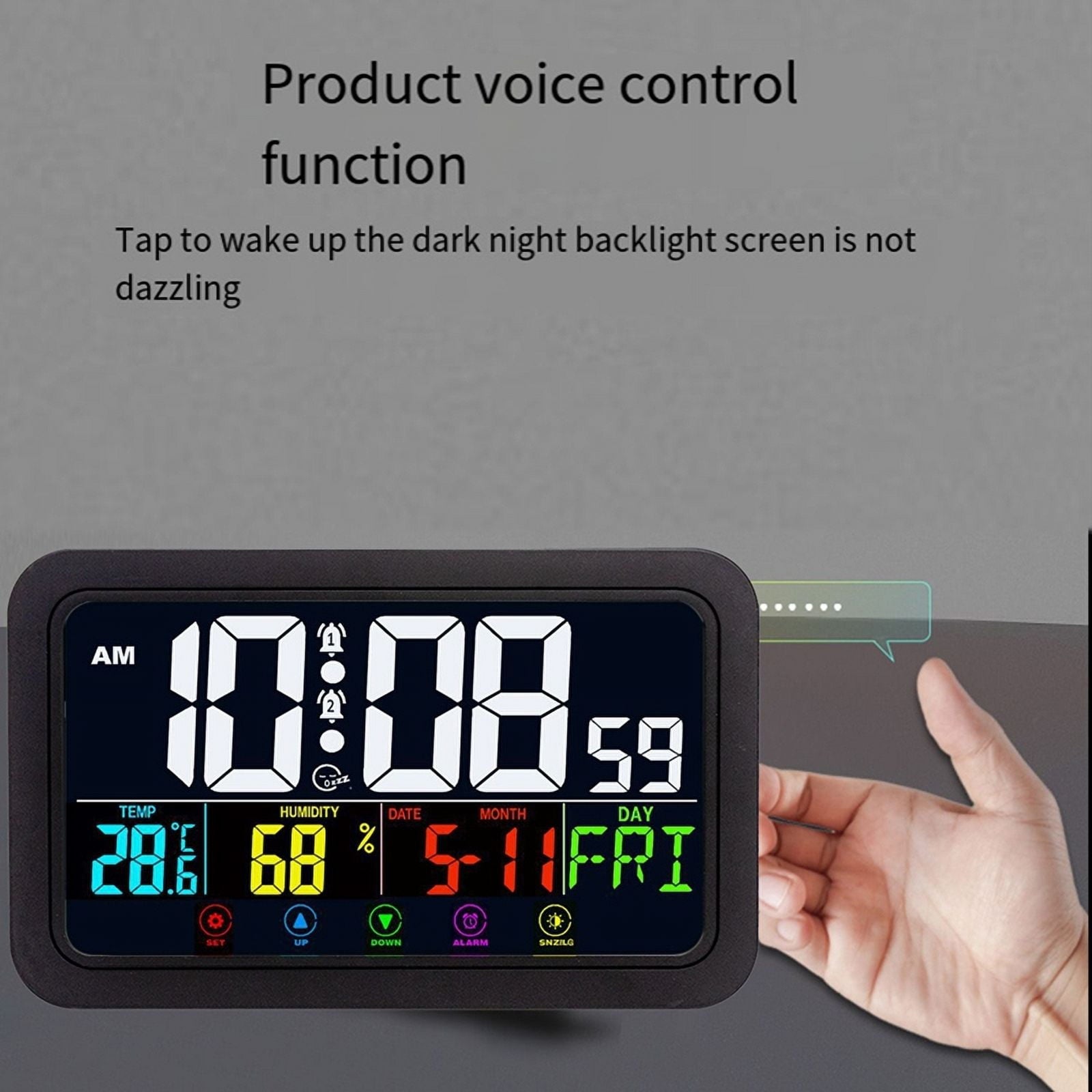 Digital Wall Clock, Clock Battery Operated,8 Inch Desk with Temperature Humidity Day Date White