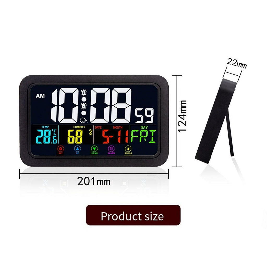 Digital Wall Clock, Clock Battery Operated,8 Inch Desk with Temperature Humidity Day Date White