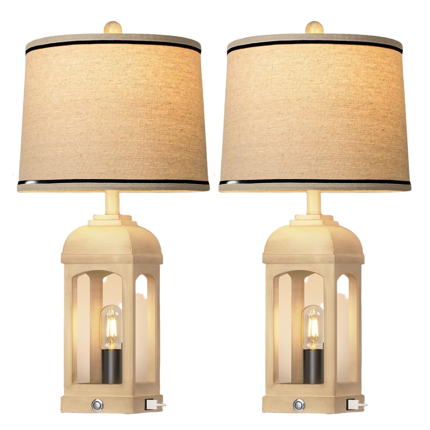 26 in. H Beige Table Lamp Set of 2 w/3-Way Dimmable Touch Control and Linen Shade Bedside Lamps w/USB A+C and Nightlight