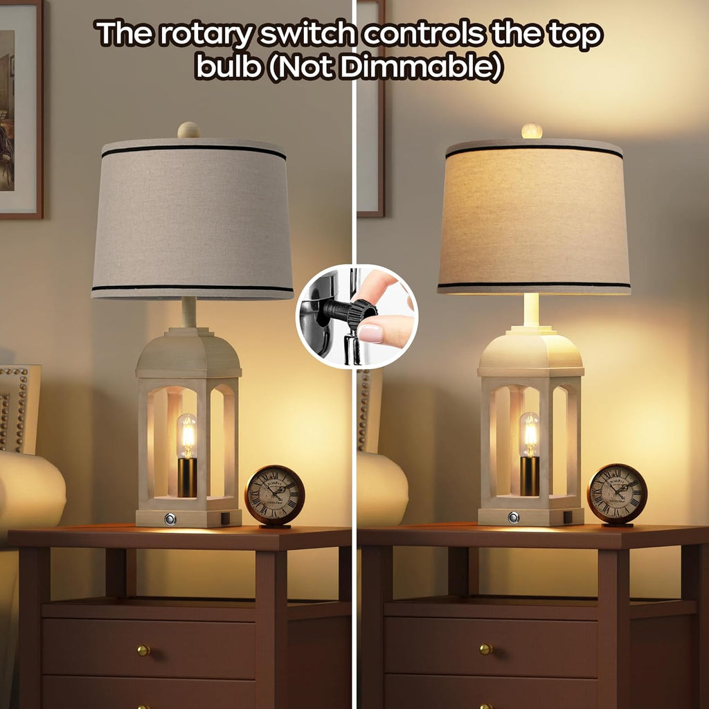26 in. H Beige Table Lamp Set of 2 w/3-Way Dimmable Touch Control and Linen Shade Bedside Lamps w/USB A+C and Nightlight