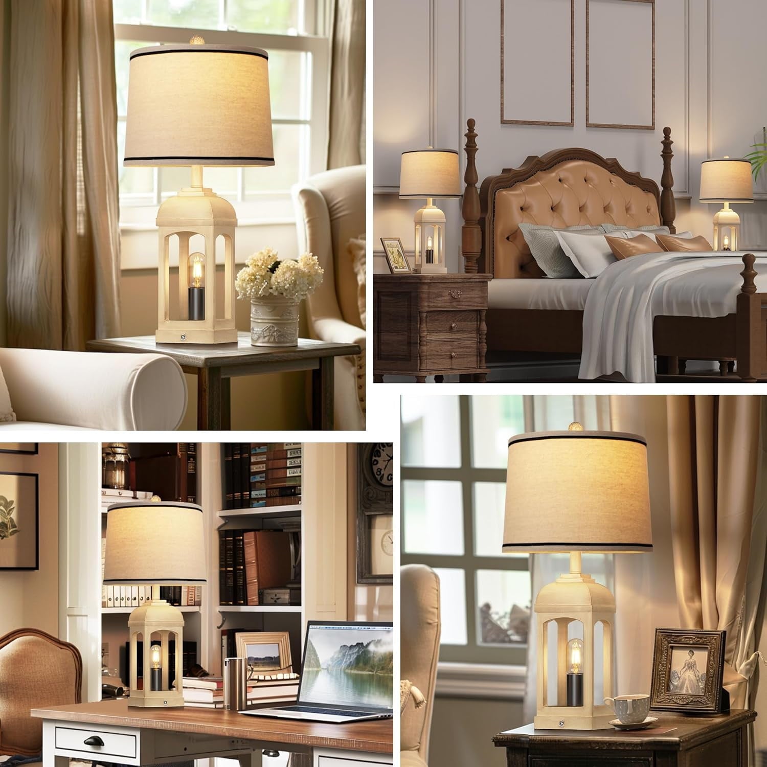 26 in. H Beige Table Lamp Set of 2 w/3-Way Dimmable Touch Control and Linen Shade Bedside Lamps w/USB A+C and Nightlight