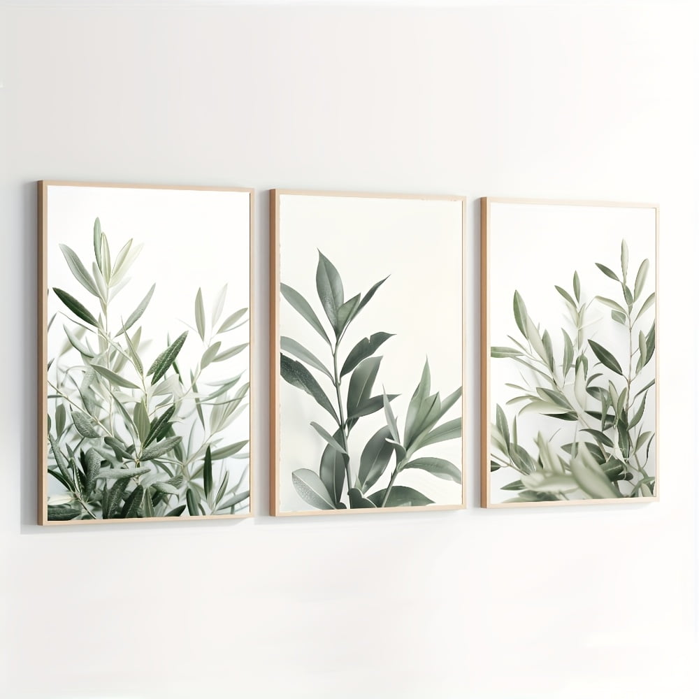 Set of 3 Unframed Boho Green Botanical Leaf Wall Art Poster Canvas Print Minimalist Olive Tree Painting for Apartment,Living Room,Bedroom,Modern Home Decoration