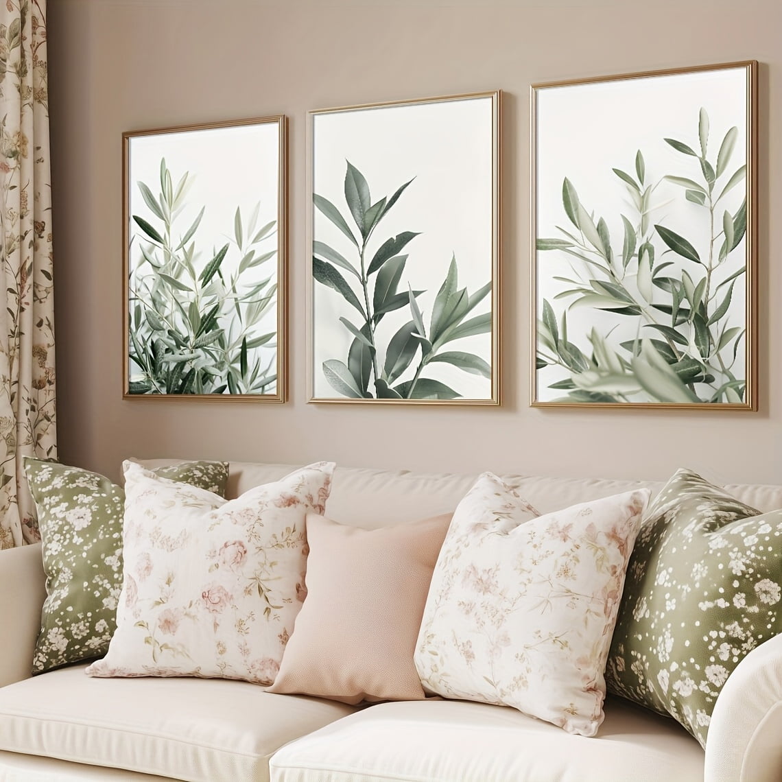 Set of 3 Unframed Boho Green Botanical Leaf Wall Art Poster Canvas Print Minimalist Olive Tree Painting for Apartment,Living Room,Bedroom,Modern Home Decoration