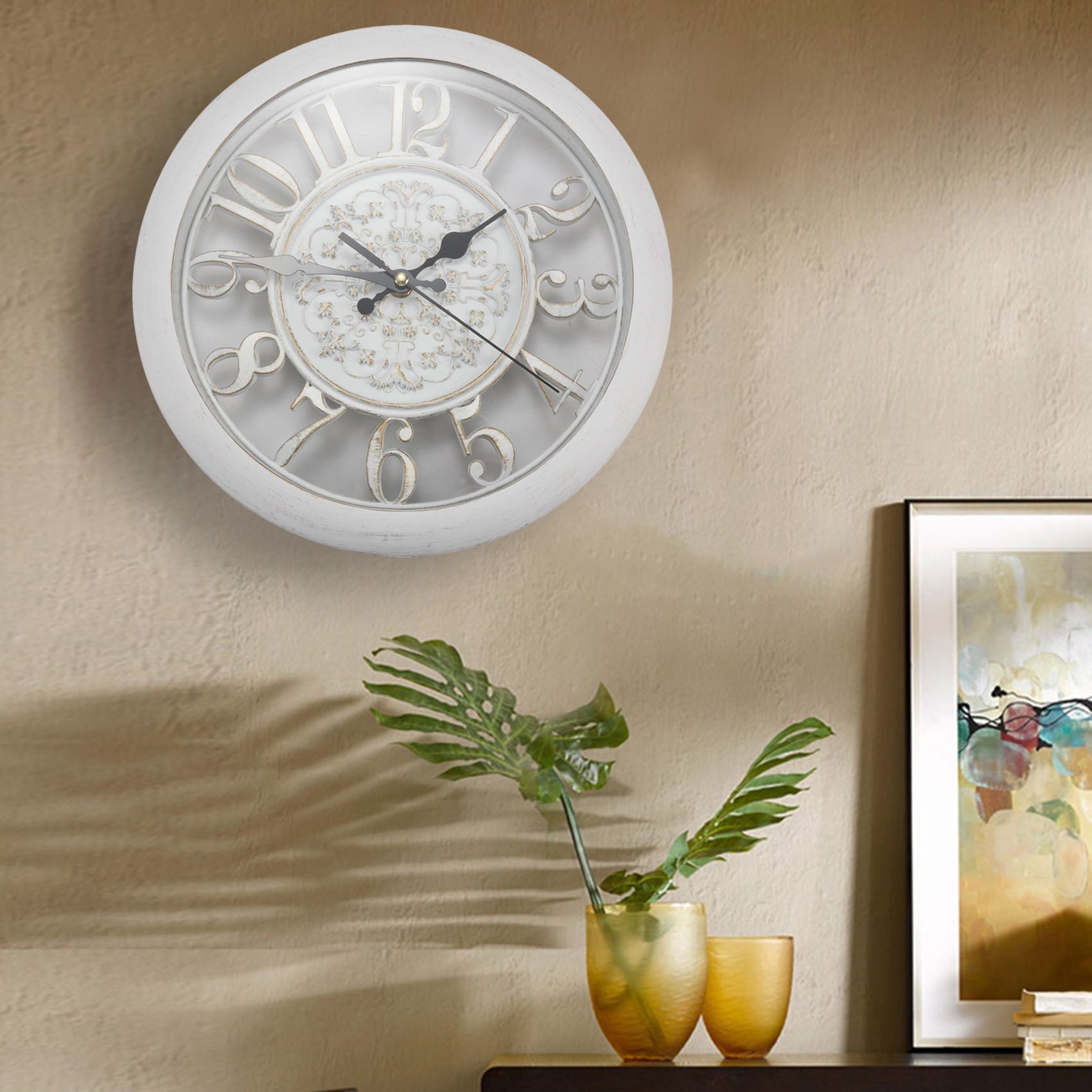 Wall Clock Saat de Pared Saati Vintage Digital Clocks Watch Horloge wall Quartz(white)