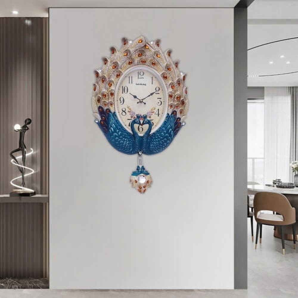 Luxury Large Wall Clock Peacock Wall Watch Living Room Home Decor Retro European