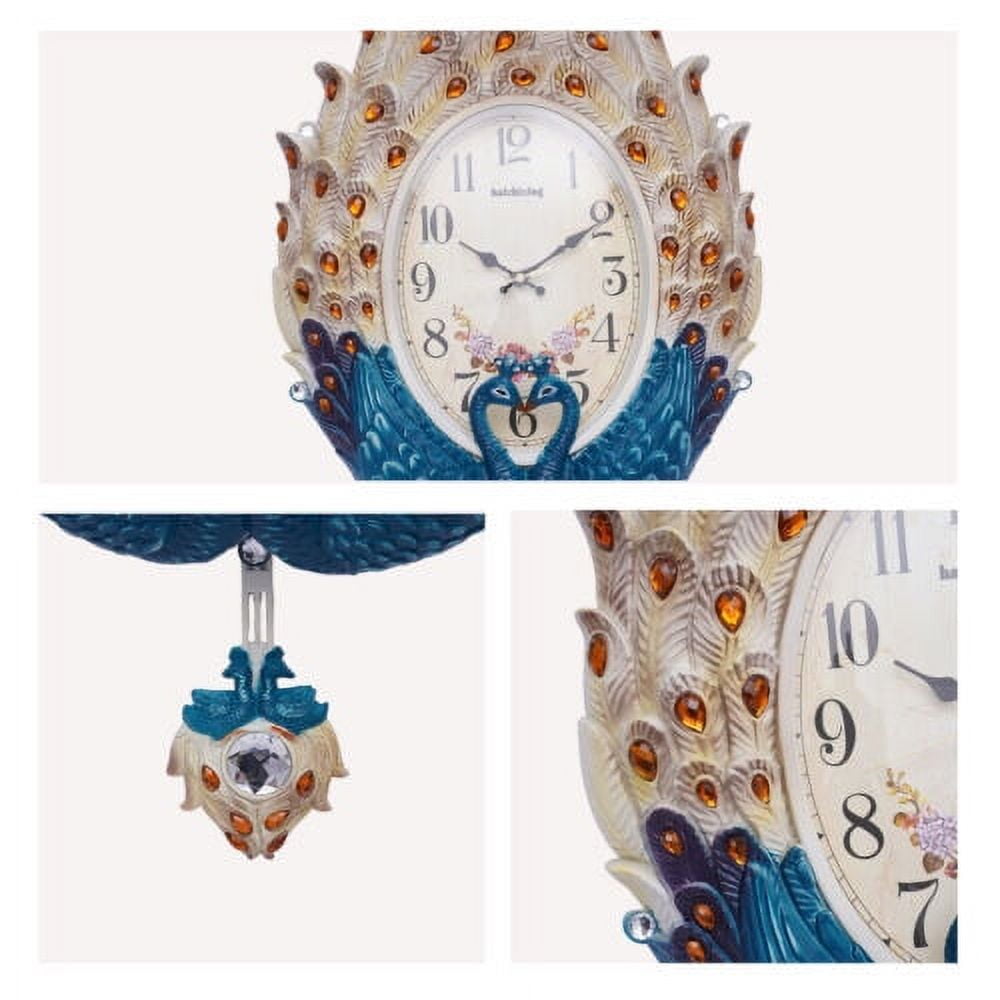 Luxury Large Wall Clock Peacock Wall Watch Living Room Home Decor Retro European