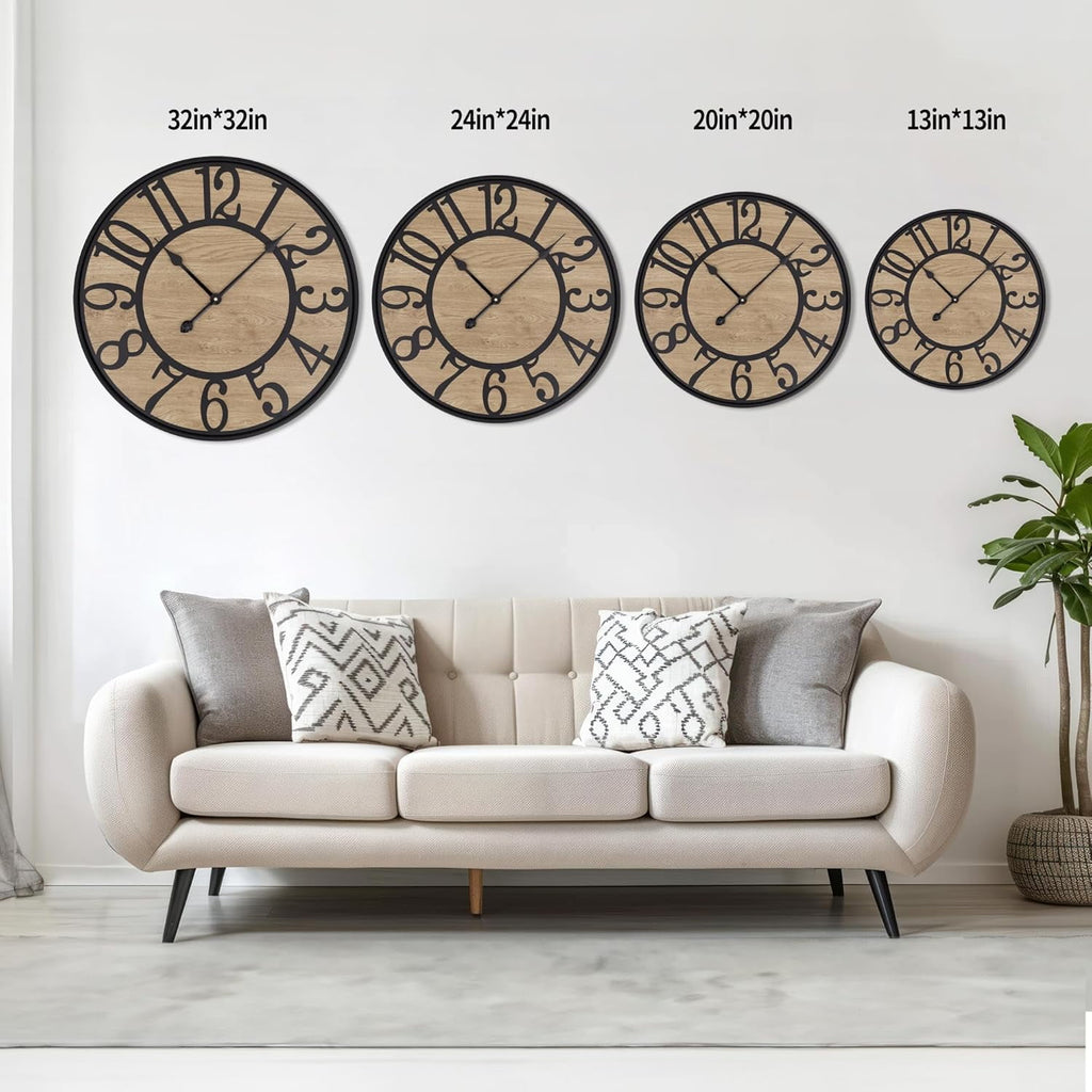 Ahot Wall Clock for Living Room,Silent Rustic Farmhouse with Arabic Numeral, Battery Operated Wall Clocks Decorative for Bedroom Office Home Decor 16inch Black
