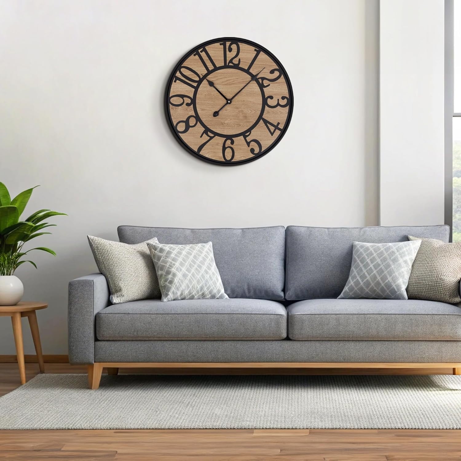Ahot Wall Clock for Living Room,Silent Rustic Farmhouse with Arabic Numeral, Battery Operated Wall Clocks Decorative for Bedroom Office Home Decor 16inch Black