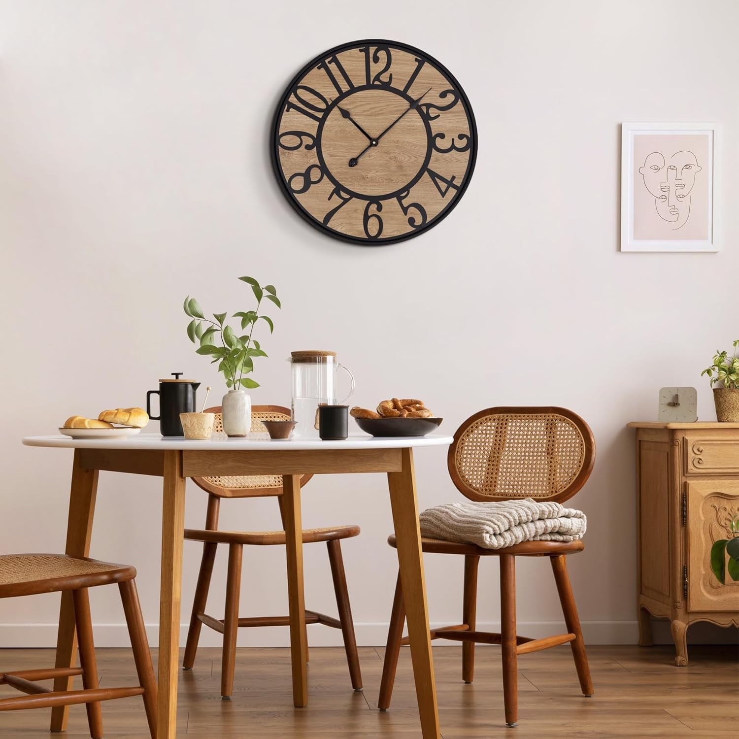 Ahot Wall Clock for Living Room,Silent Rustic Farmhouse with Arabic Numeral, Battery Operated Wall Clocks Decorative for Bedroom Office Home Decor 16inch Black