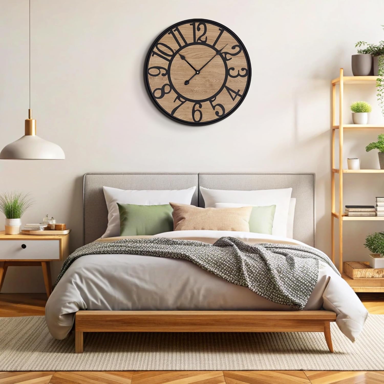 Ahot Wall Clock for Living Room,Silent Rustic Farmhouse with Arabic Numeral, Battery Operated Wall Clocks Decorative for Bedroom Office Home Decor 16inch Black
