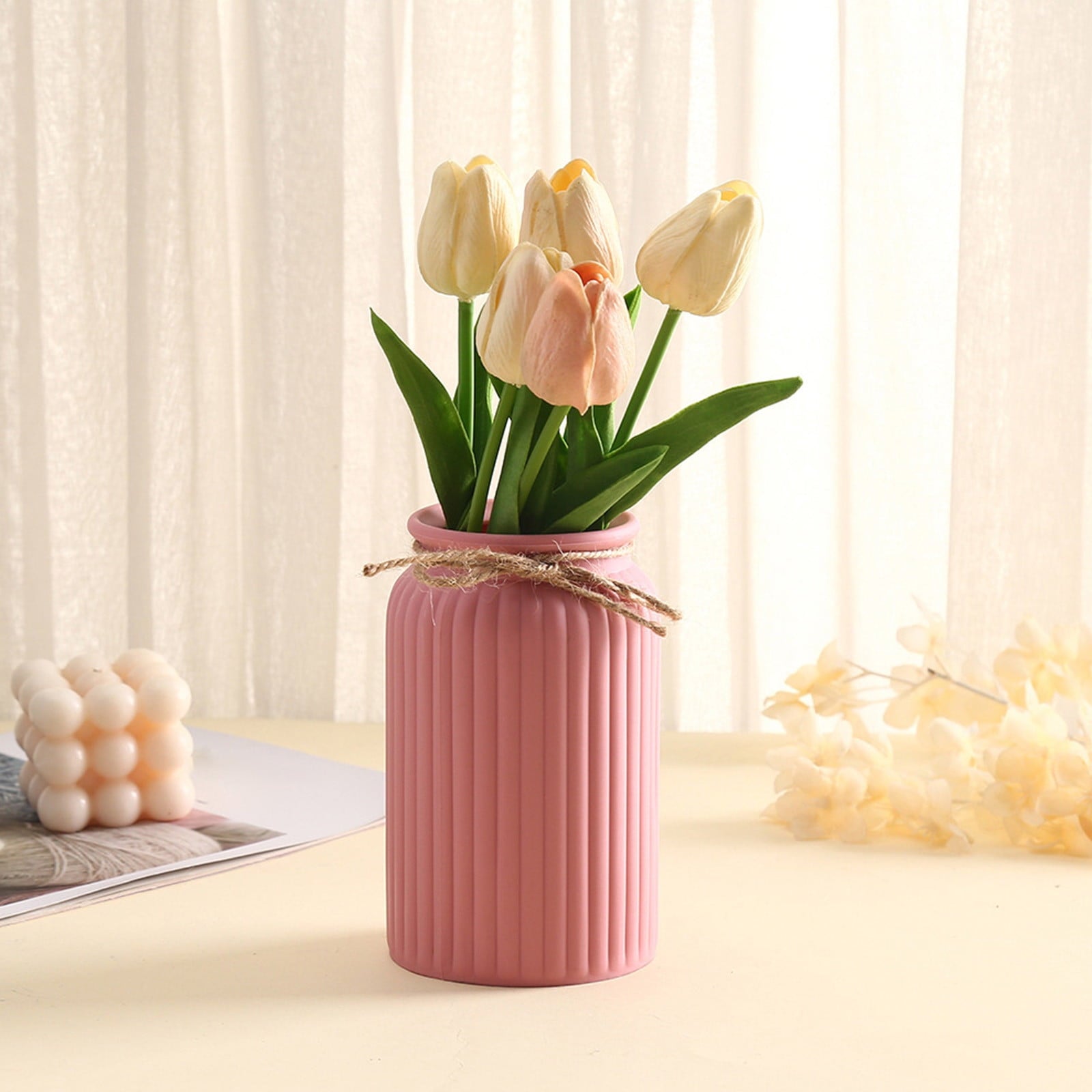 Plastic Vase for Centerpiece, Modern Decorative Vase with Ridged Texture for Home, Table, or Wedding Decor