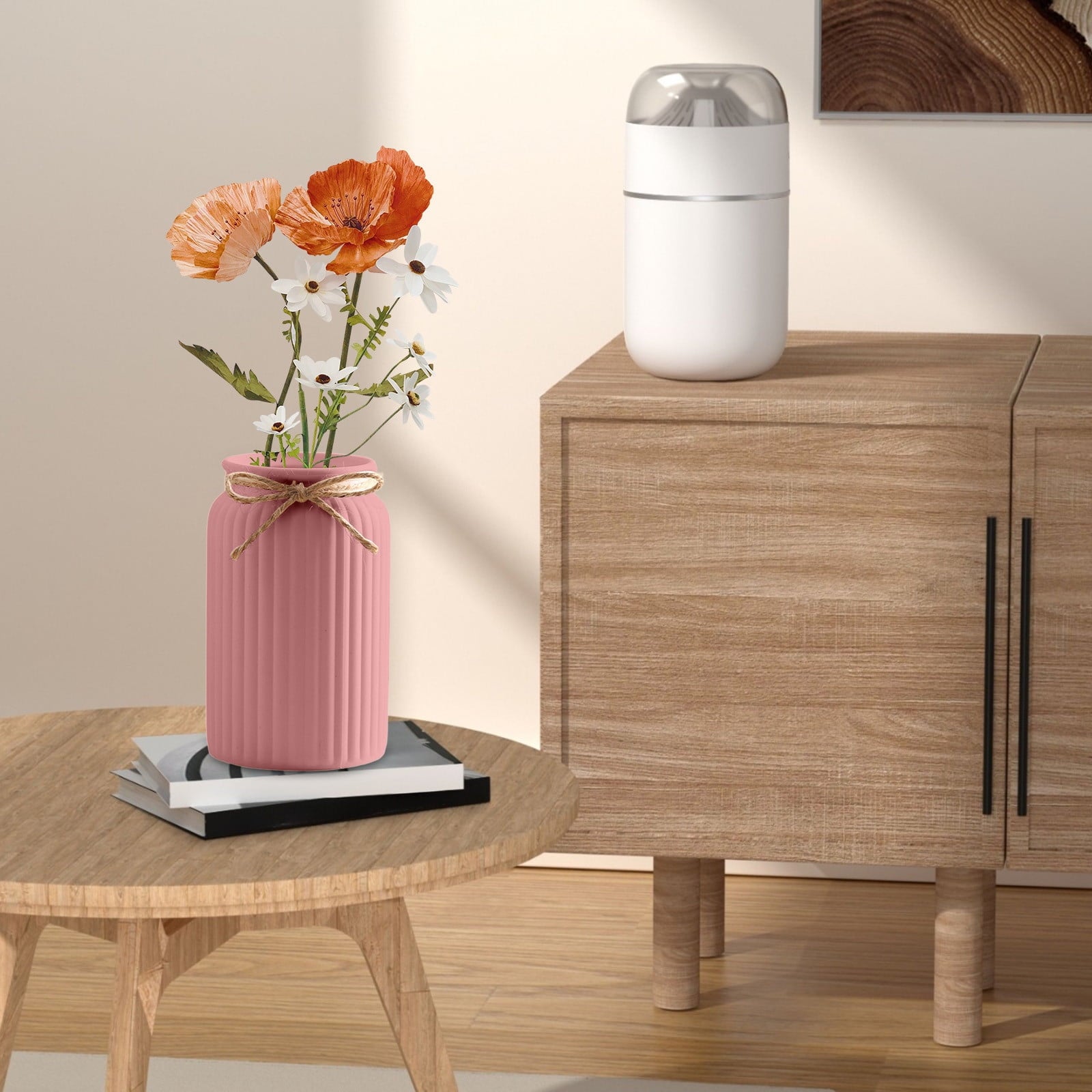 Plastic Vase for Centerpiece, Modern Decorative Vase with Ridged Texture for Home, Table, or Wedding Decor