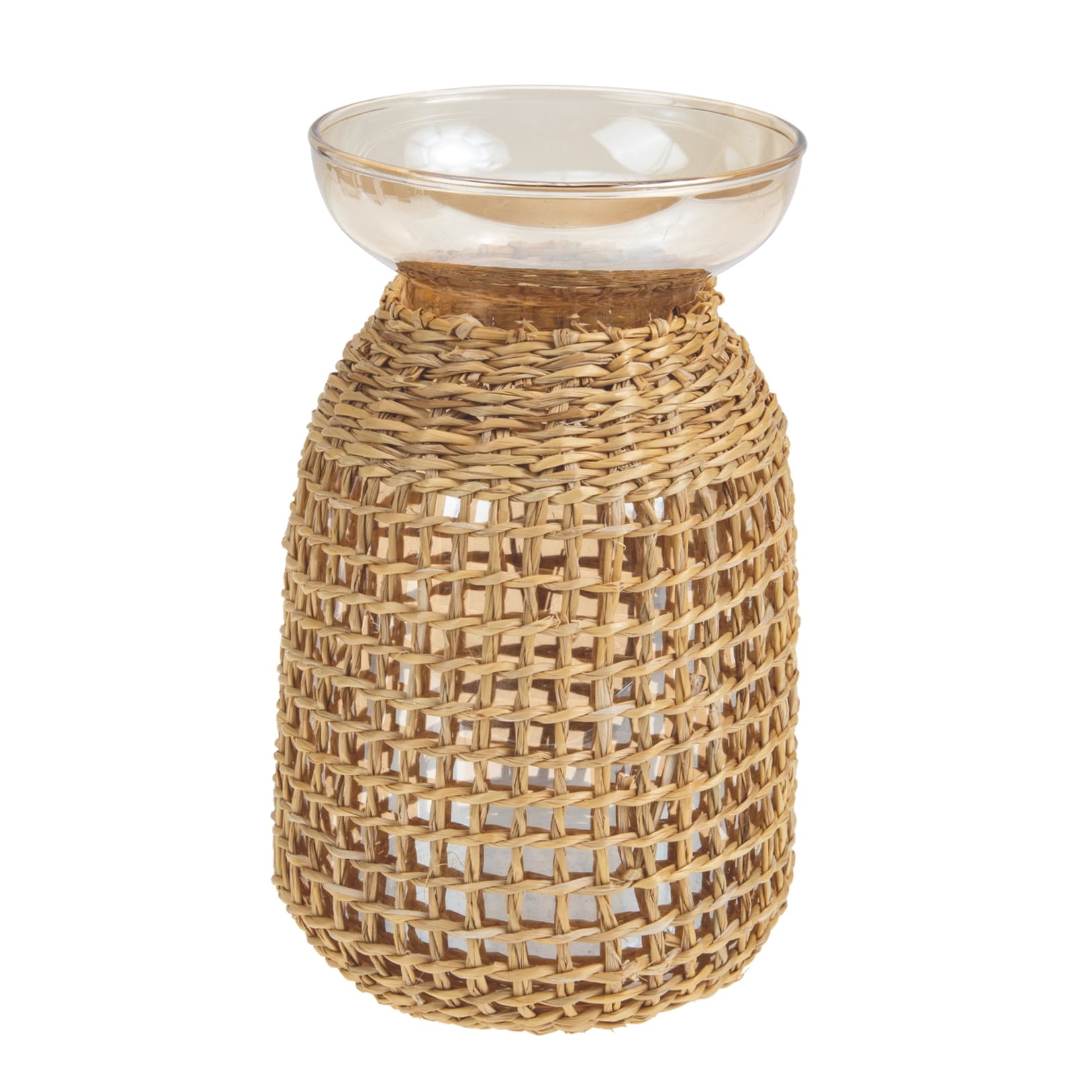 unbranded  Vintage Glass Vase Rattan Flower Rustic Bottle Decoration Khaki