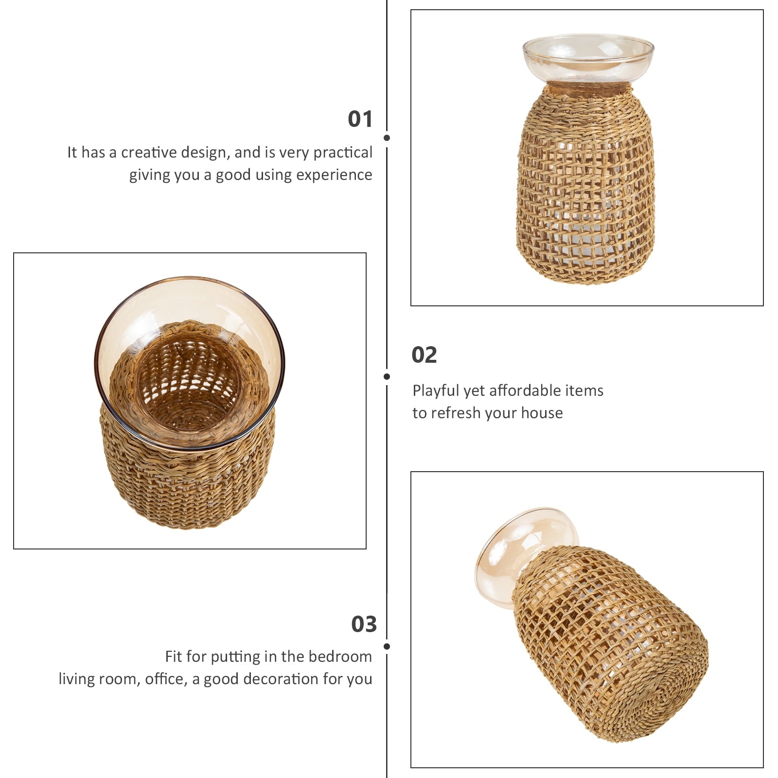 unbranded  Vintage Glass Vase Rattan Flower Rustic Bottle Decoration Khaki