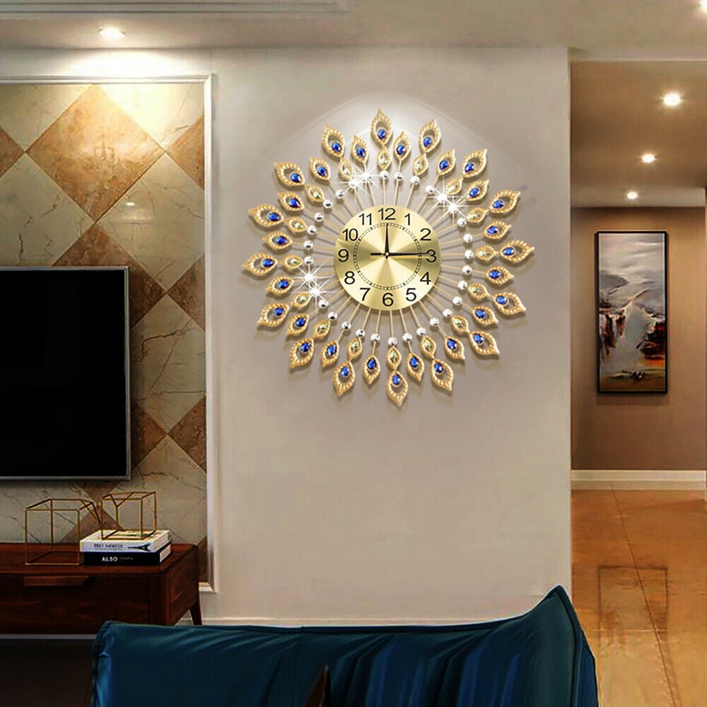 3D Modern Large Wall Clock Luxury Peacock Wall Watch 67CM Living Room Home Decor